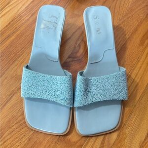Women's Textured Blue Slide Sandals
